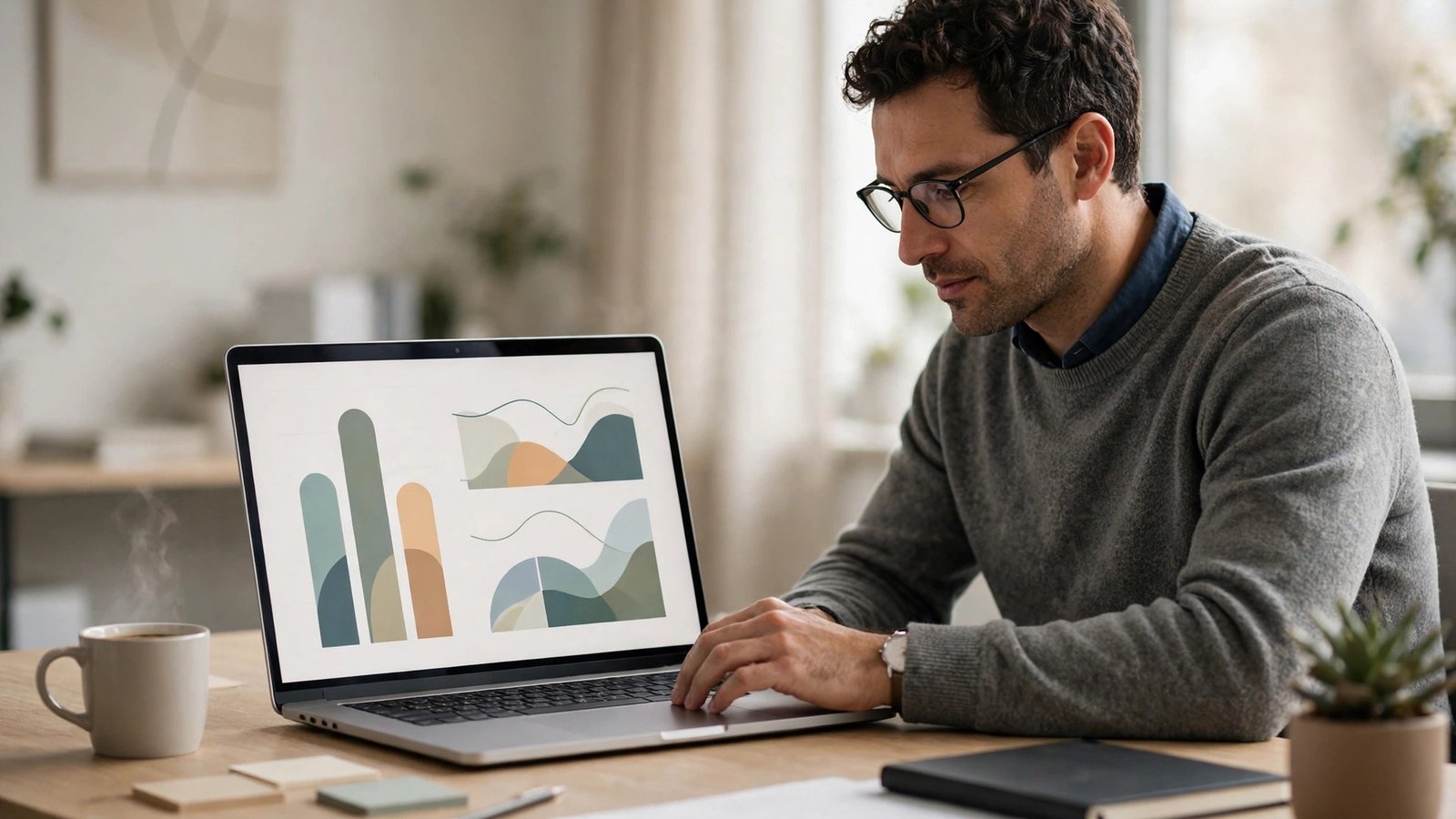 Editorial photo of a revenue operations analyst reviewing scored leads on a laptop