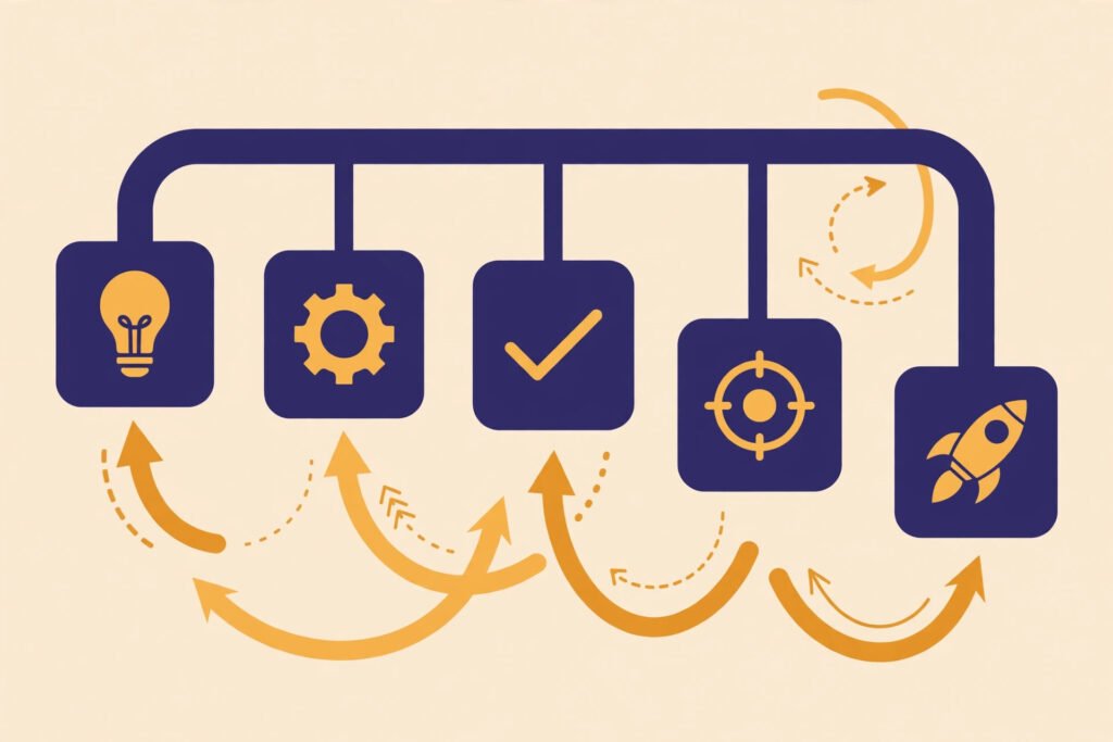 Flat vector illustration of feedback flowing into a product roadmap
