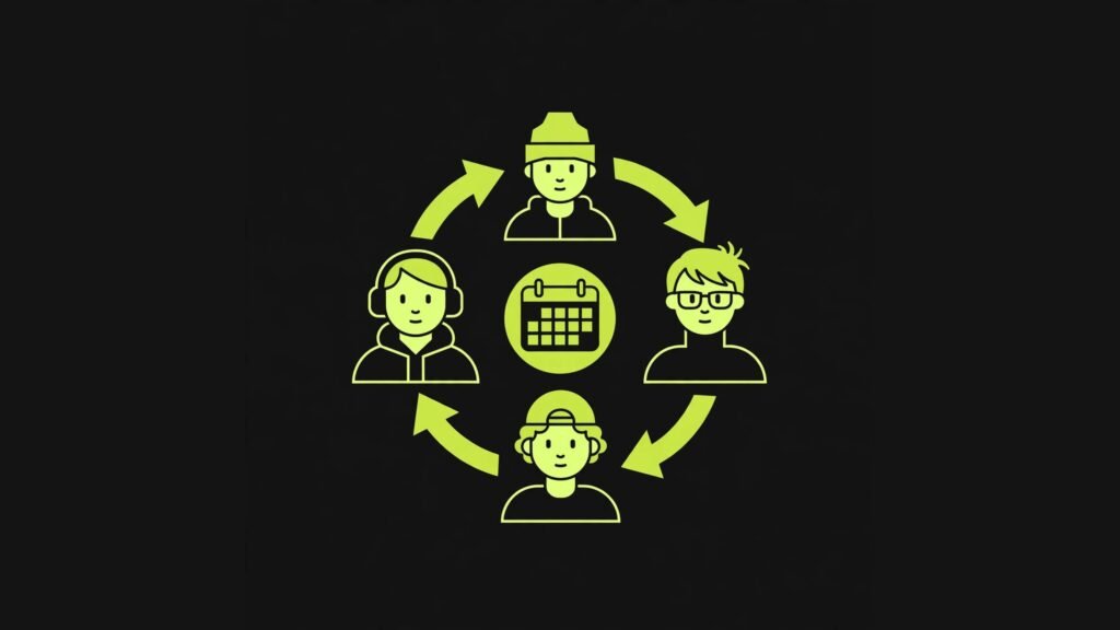 Round robin scheduling diagram across four team members
