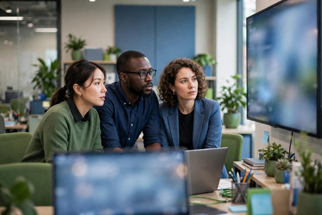 Editorial photo of a small team monitoring store orders during a sale