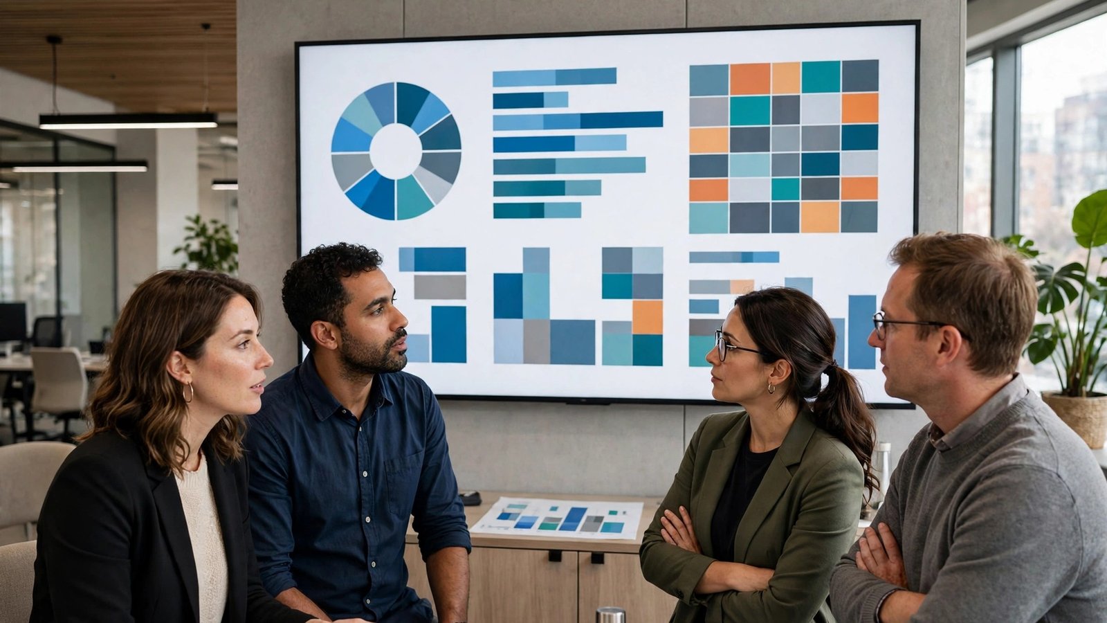 Sales team reviewing a ranked lead list on a large screen