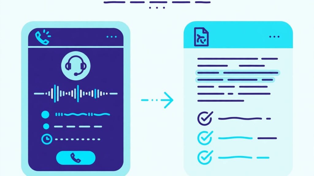 Flat vector illustration of a sales call transcription workflow