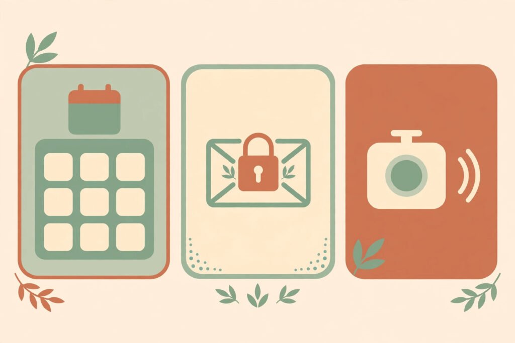 Flat vector illustration of scheduling, secure messaging and video calls