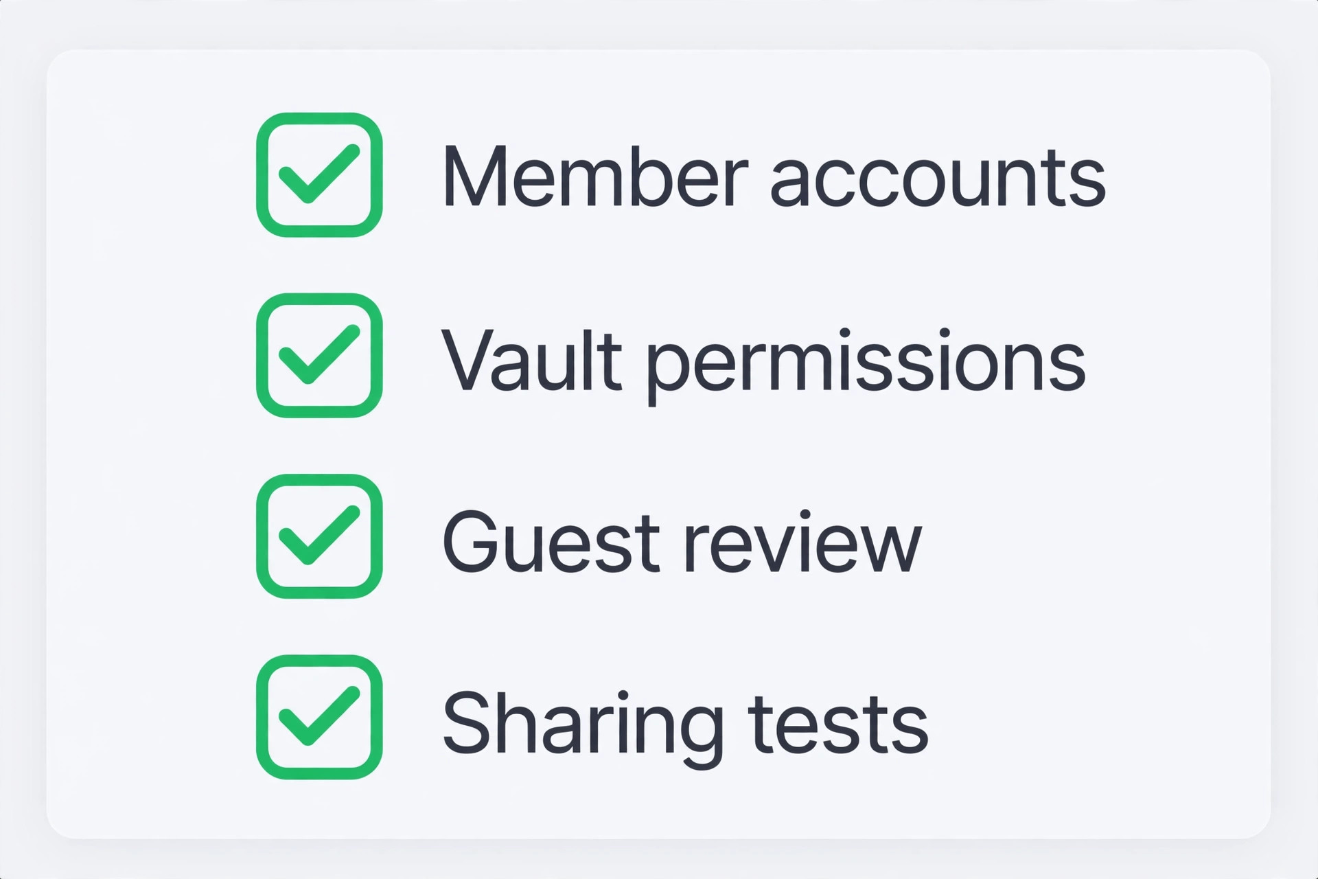 Family sharing checklist visual for 1Password vaults