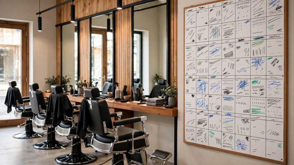 Barbershop chairs with a booking calendar