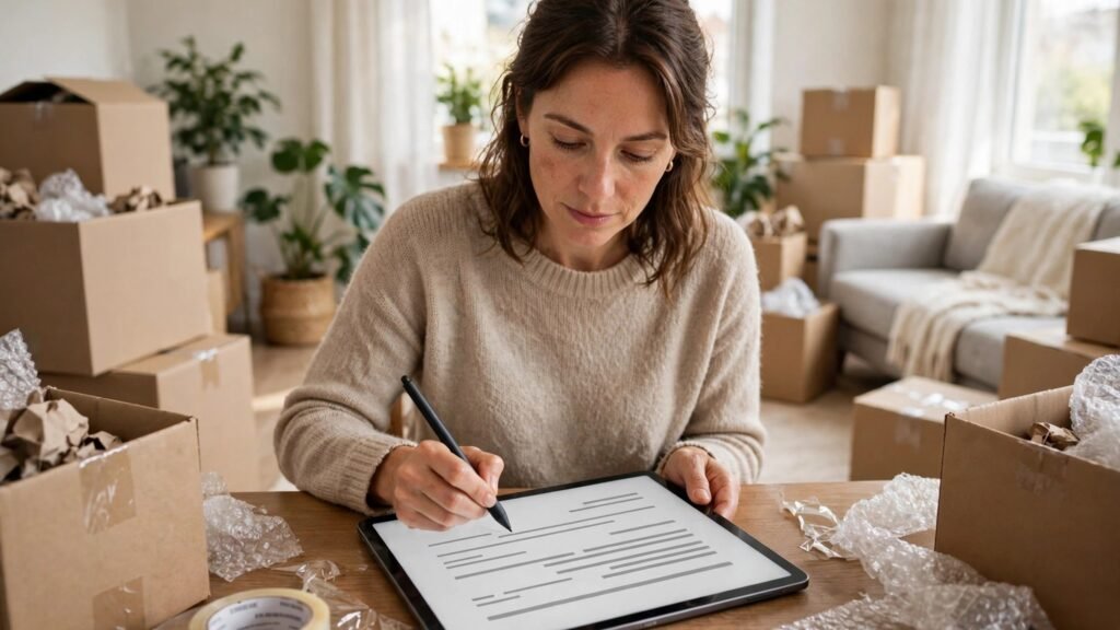 Customer signing a digital moving invoice on a tablet