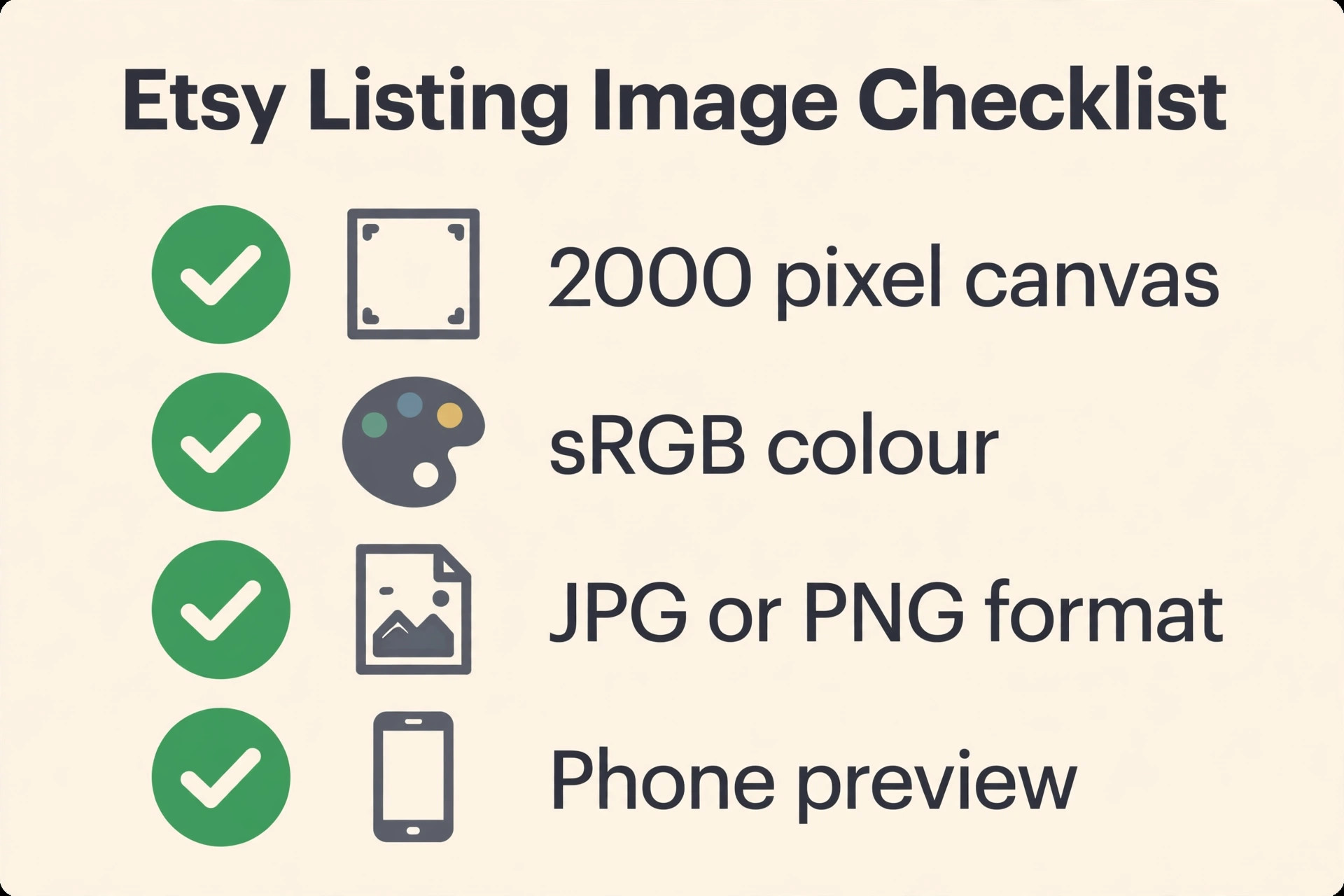 Etsy listing image size and spec checklist visual