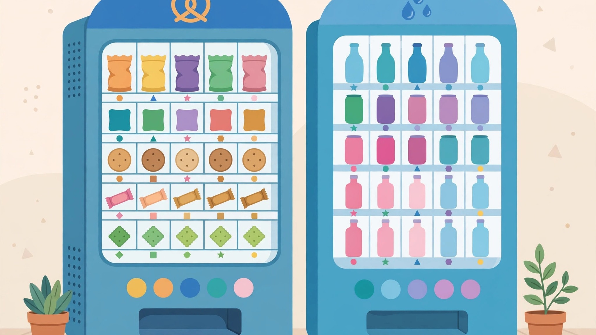 Snack and drink vending machines with product choices