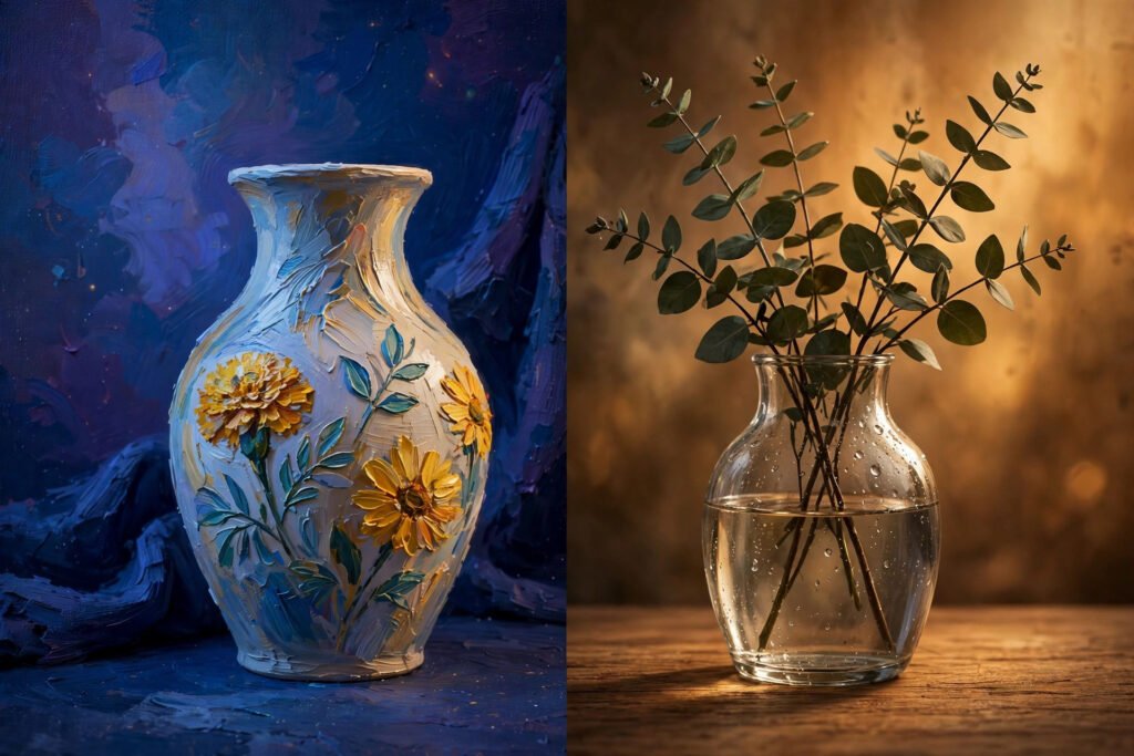 3D render of a split artistic and photographic scene