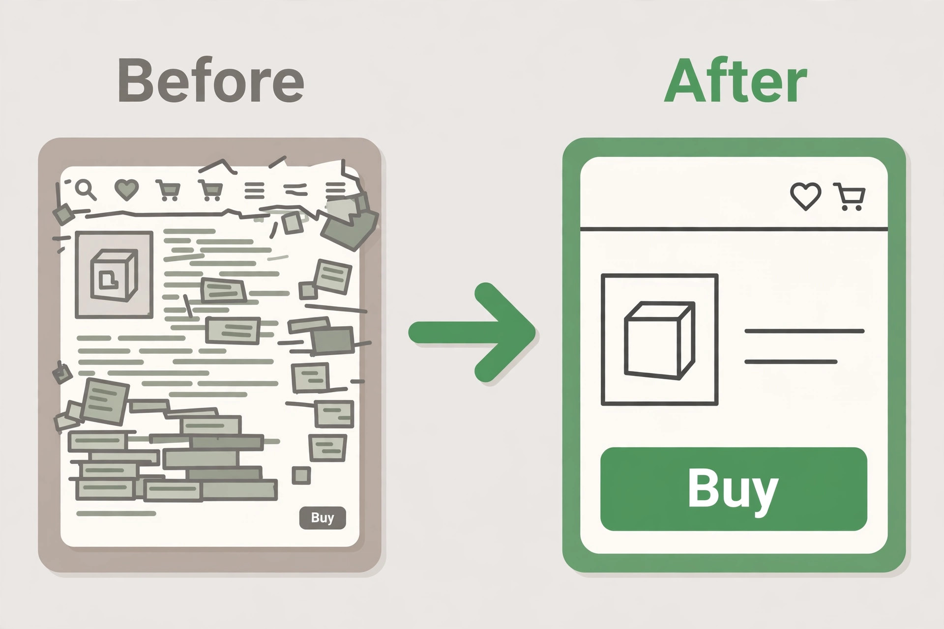 Before and after Wix and Shopify product pages