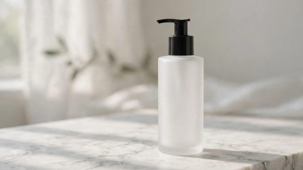 Photorealistic AI studio shot of a skincare product on marble