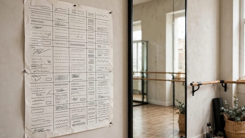 Dance studio timetable poster on a wall