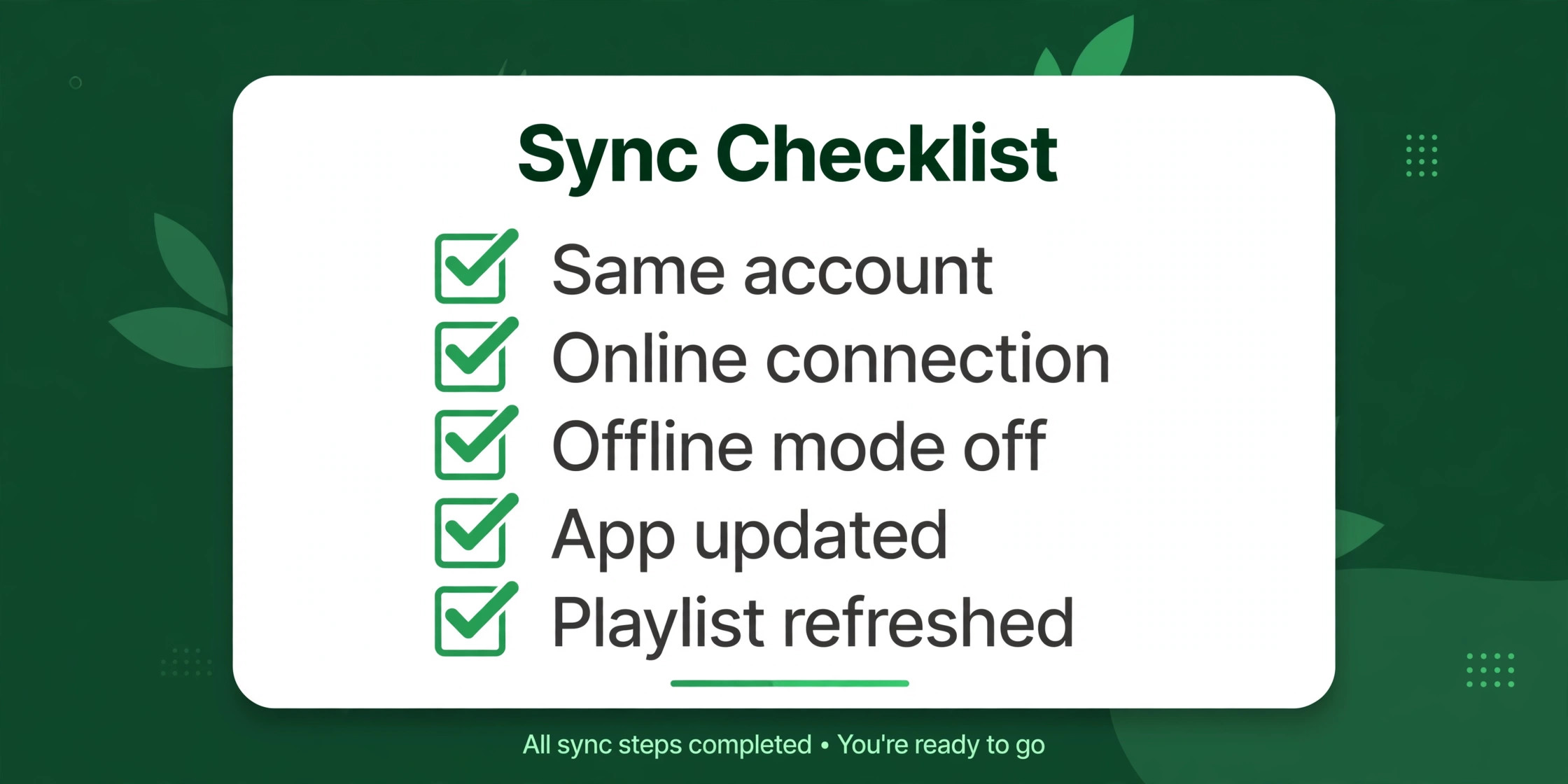 Spotify sync checklist card with tick boxes