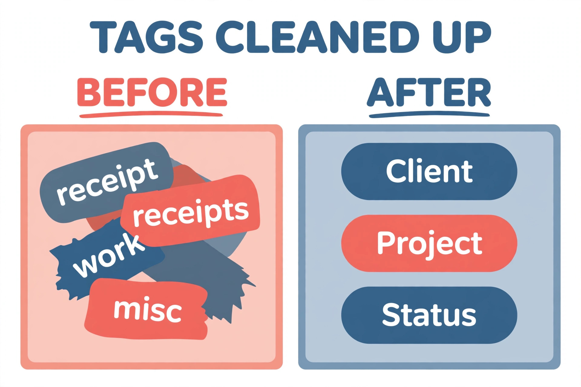 Before and after Evernote tags cleaned in Notion