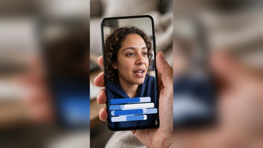 Mobile talking head video with animated captions