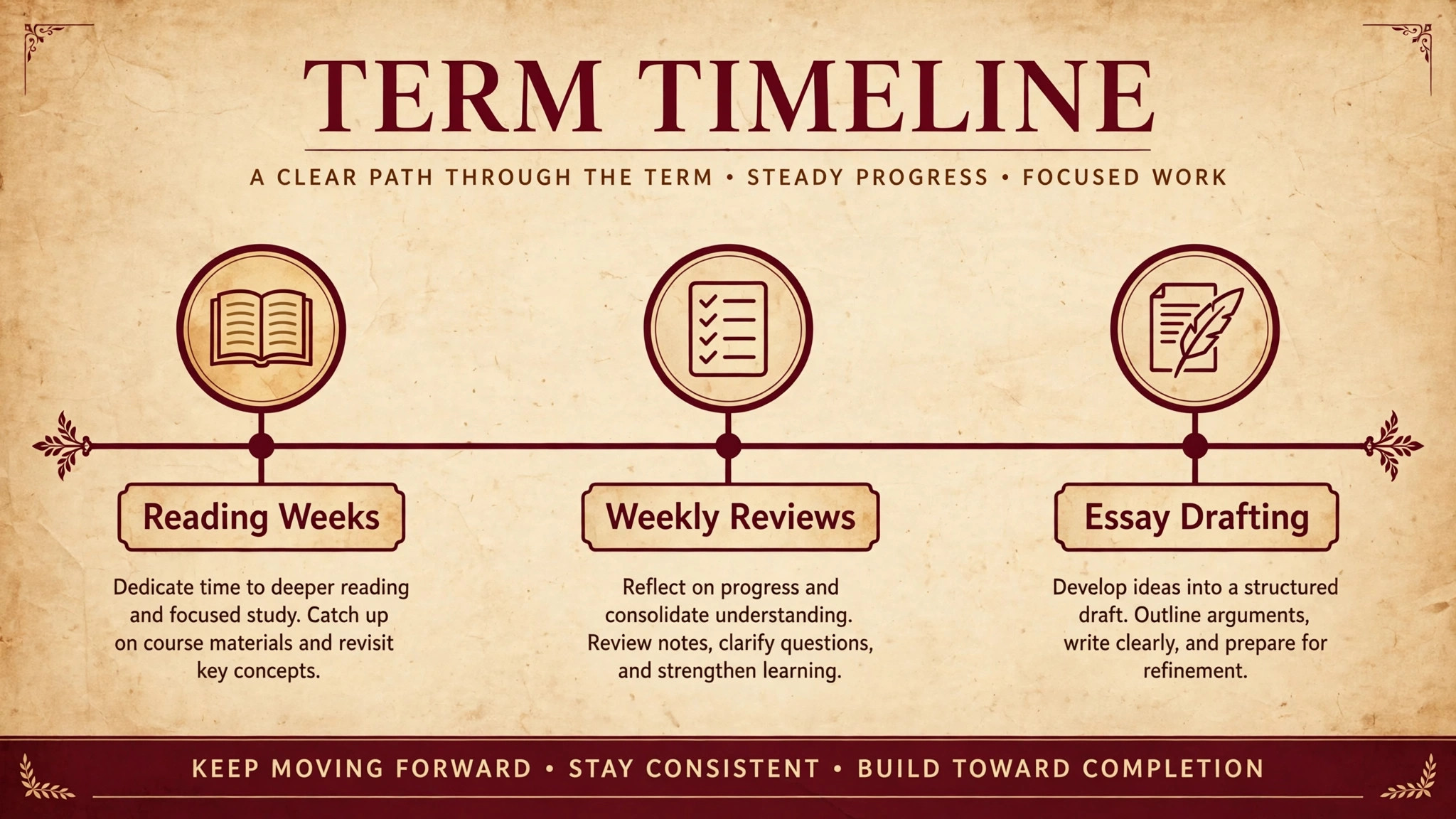 Term timeline for academic reading reviews and essay drafting
