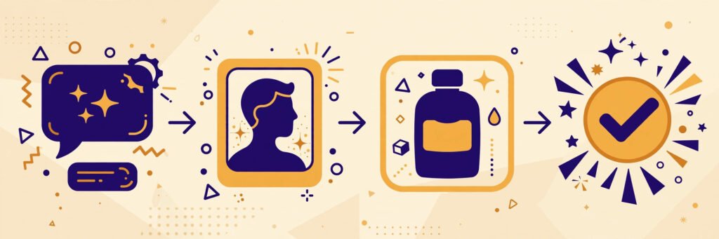 Flat vector illustration of an AI image testing workflow