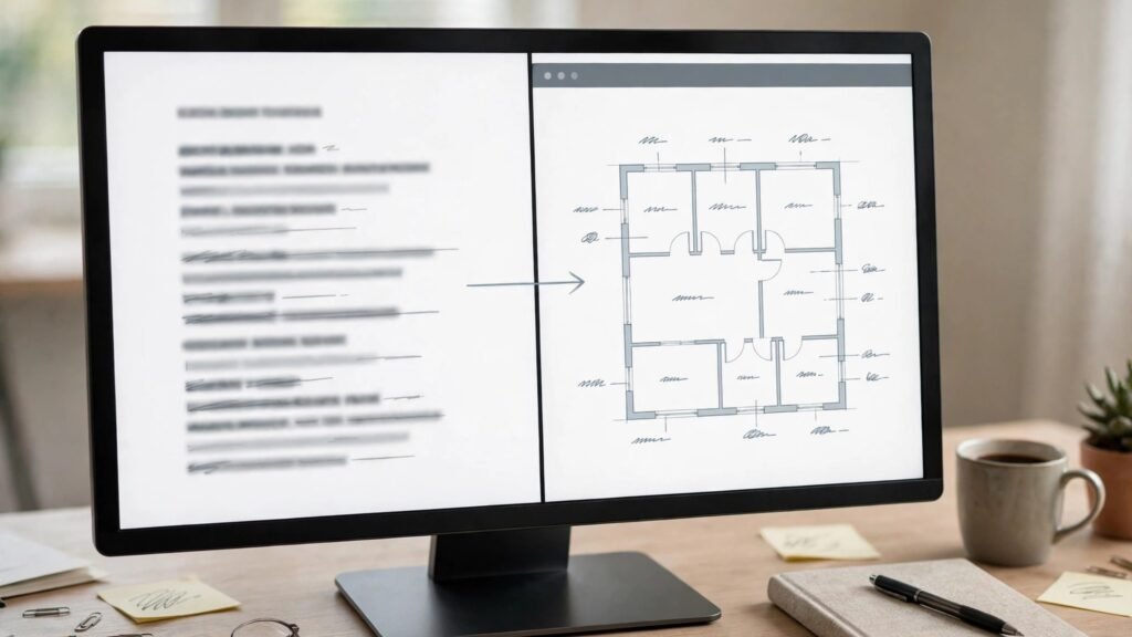 Text brief turning into a labelled floor plan concept
