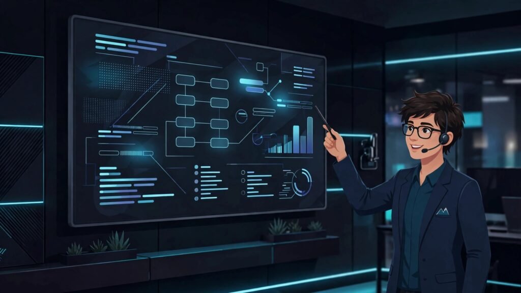 AI avatar presenting a corporate training module