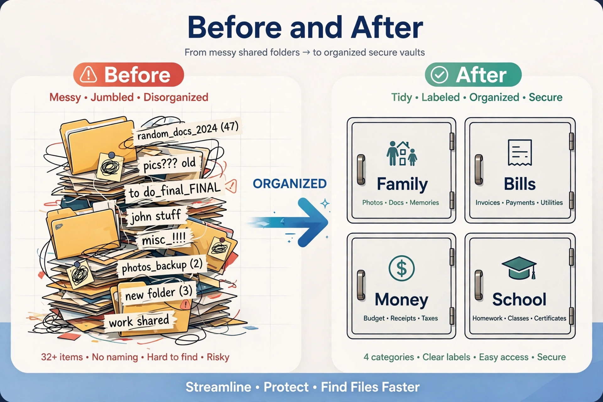 Before and after family vault sharing visual