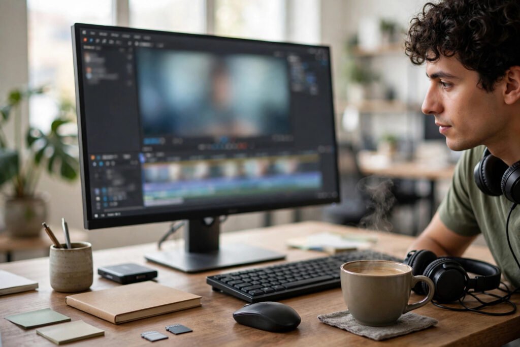 Editorial photo of an editor checking a video background removal