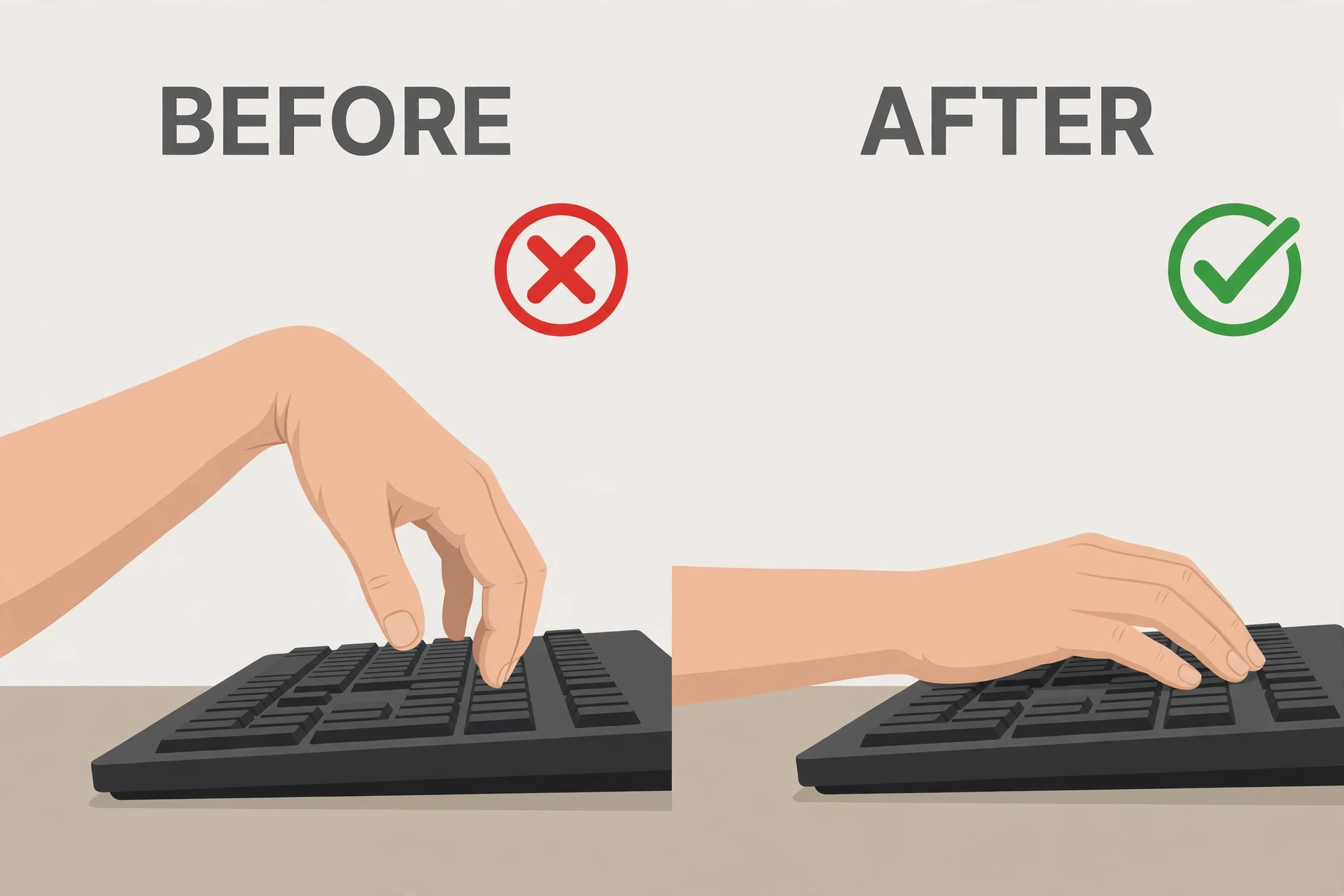 Before and after wrist posture visual for typing